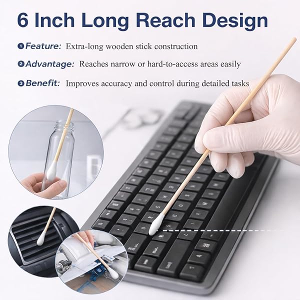 100 Pack Single Head Cotton Swabs 6 Inch Long Wooden Sticks Disposable Swabs for Makeup, Cleaning, Personal Care - 5