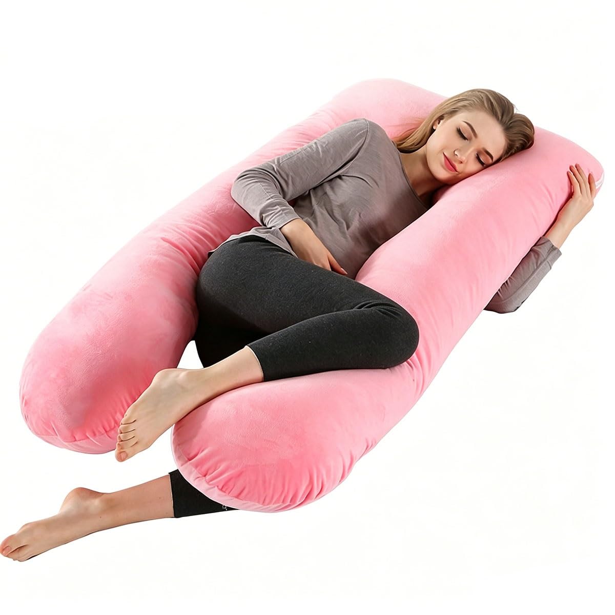 IRCKONCI Maternity Pillow, Soft Breathable Fabric, Pregnancy Sleep Support Hollow Fibre Fill(Pink)