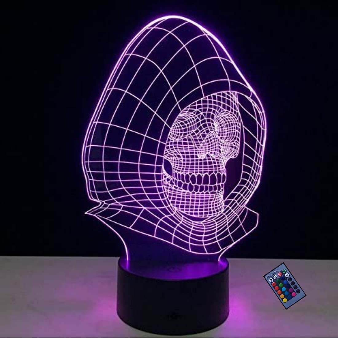 YTDZLTD Optical Illusion 3D Skull Night Light 16 Colors Changing Remote Control USB Power Touch Switch Decor Lamp LED Table Desk Lamp