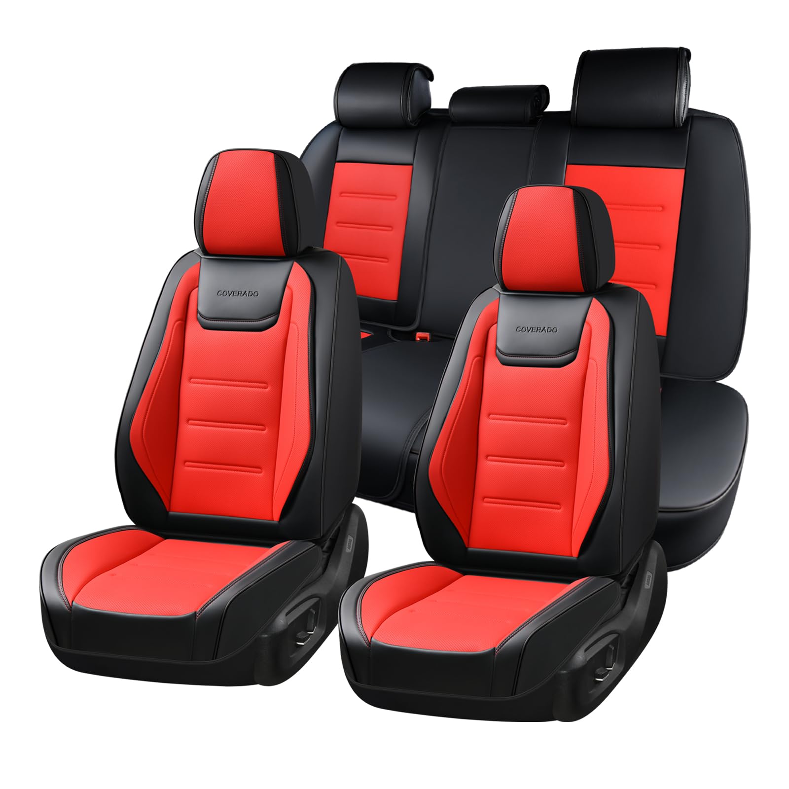 Coverado Car Seat Covers Full Set, Seat Covers for Cars, Front Seat Covers and Back Seat Cover Waterproof Leather Automotive Seat Cover, Universal Car Interior Protectors Cushion for Most Cars