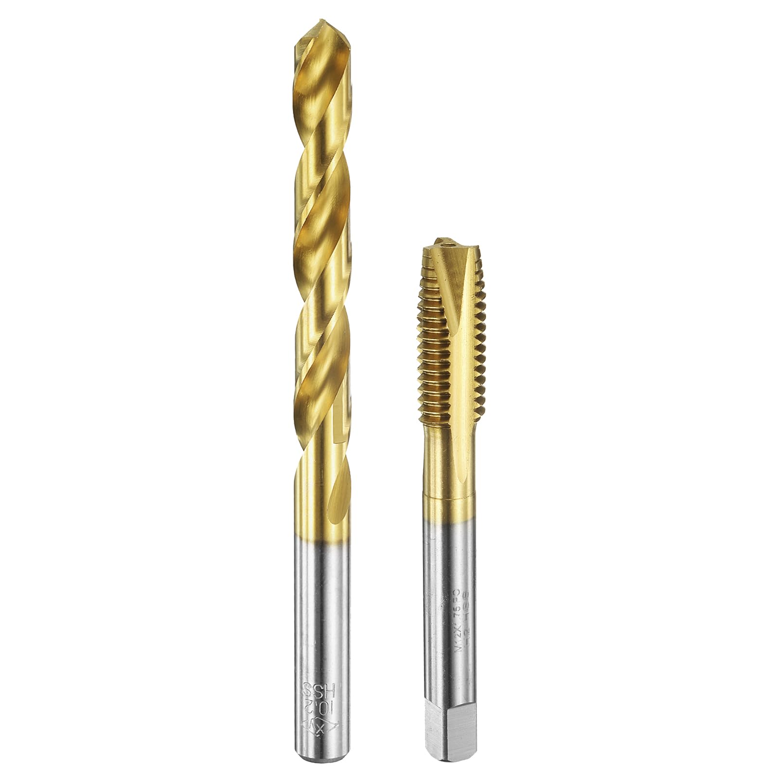 Set di Maschi e Punte da Trapano, 1 Maschio filettato a Spirale metrico M12 x 1,75 e 1 Punta elicoidale da 10,2 mm, Kit di Utensili per Filettatura HSS-6542 Rivestiti in Titanio