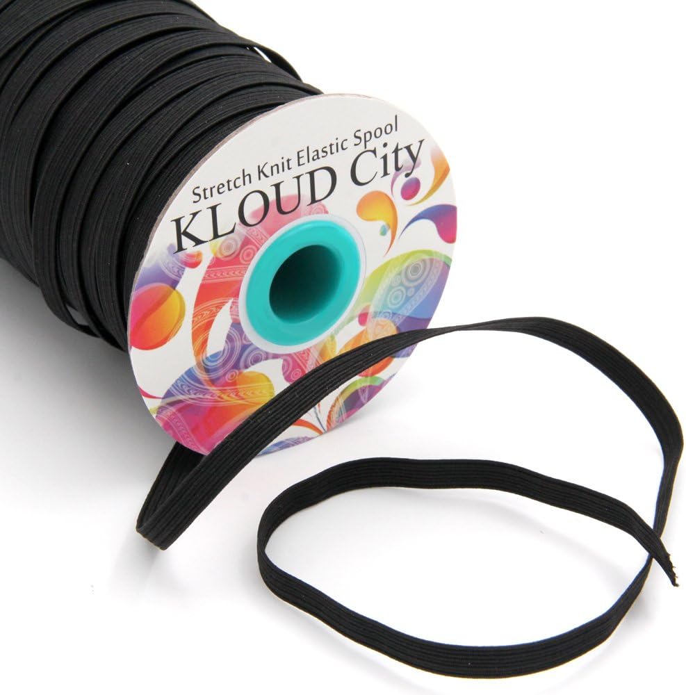 KLOUD City Black 70-Yards Length 1/4" Width Braided Elastic Cord/Elastic Band/Elastic Rope/Bungee/Black Heavy Stretch Knit Elastic Spool