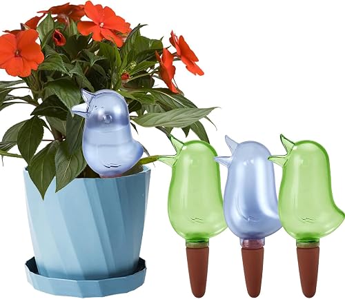 4 Pack Self Watering Spikes for Indoor Plants, Plant Watering Devices with Bird Shape, Automatic Irrigation Spikes for Potted Plants, Vacation Plant Waterer System (Green&Blue)