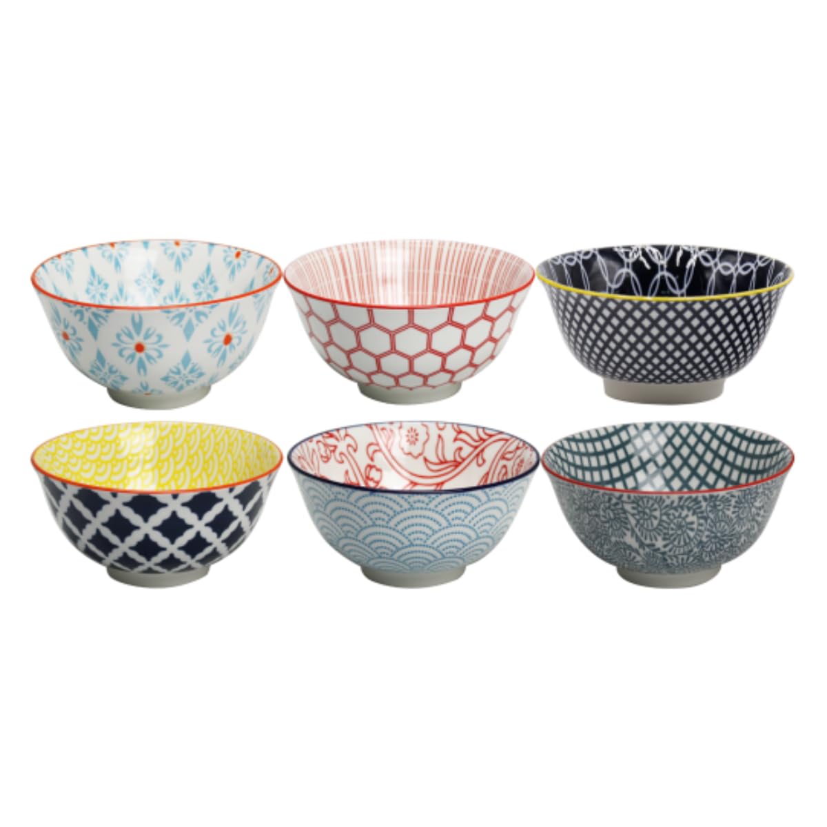 Artime - Lot de 6 Bols Médiums, Bols à Céréales, à Soupe, Bols en Porcelaine avec Imprimés Colorés, Vaisselle Elégante, Contenance 550ml, Adapté Lave-Vaiselle et Micro-onde, design 1