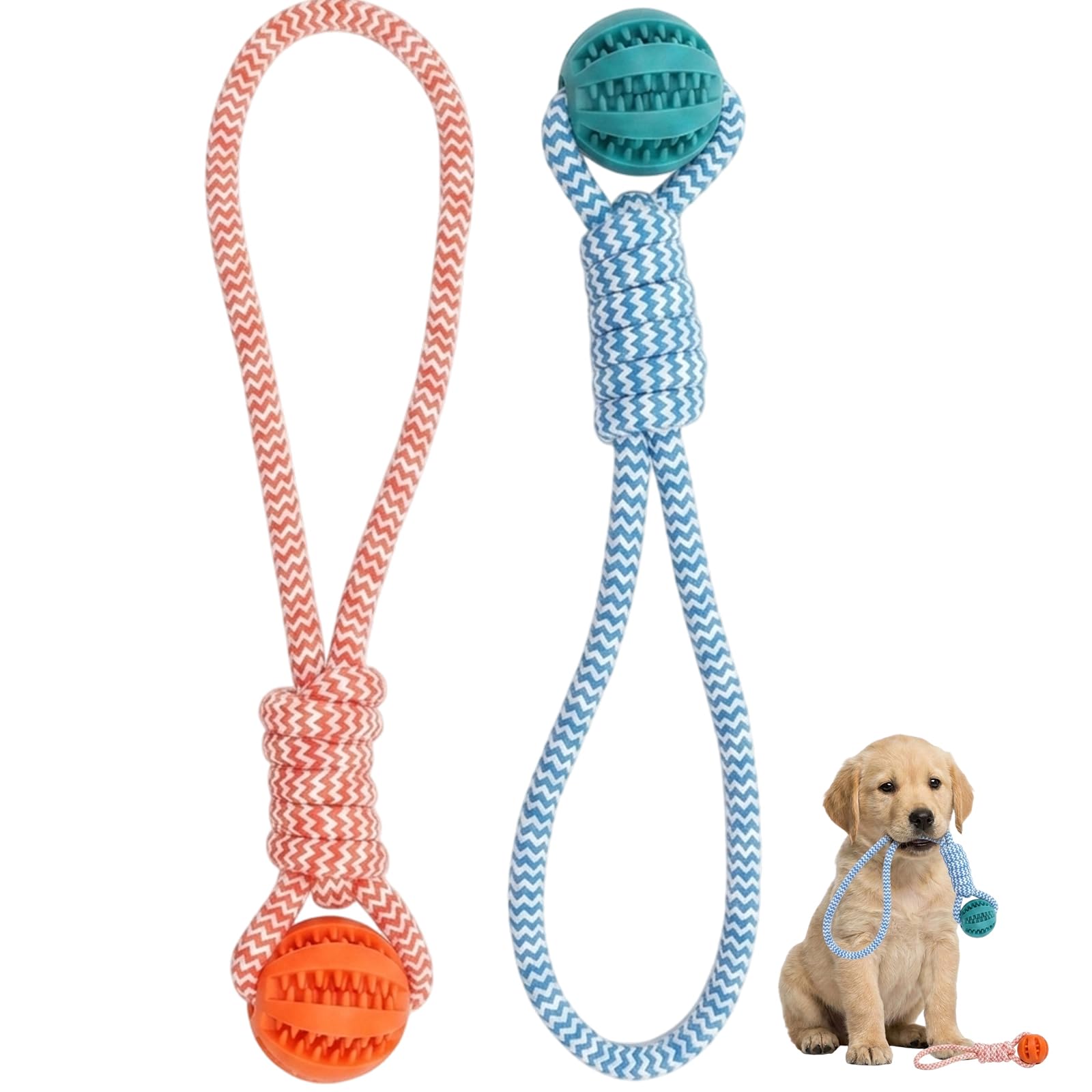 YTPAFK 2 PCS Rope Ball Dog Toys, Interactive Tug Chew Toy for Fetch Game, Durable Teeth Cleaning Toy for All Dog Breeds