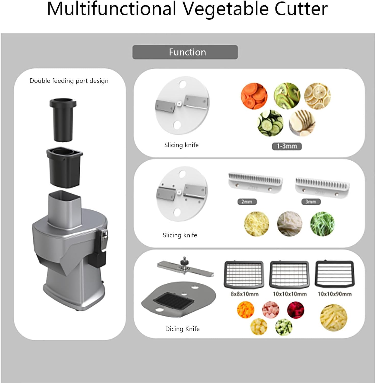 4 in 1 Food Cutting Machine Electric Vegetable Cutter with Stainless Steel Blade Vegetable Fruit Slicing Machine for Slice Shred Cutting Adjustable Thickness 1-3mm