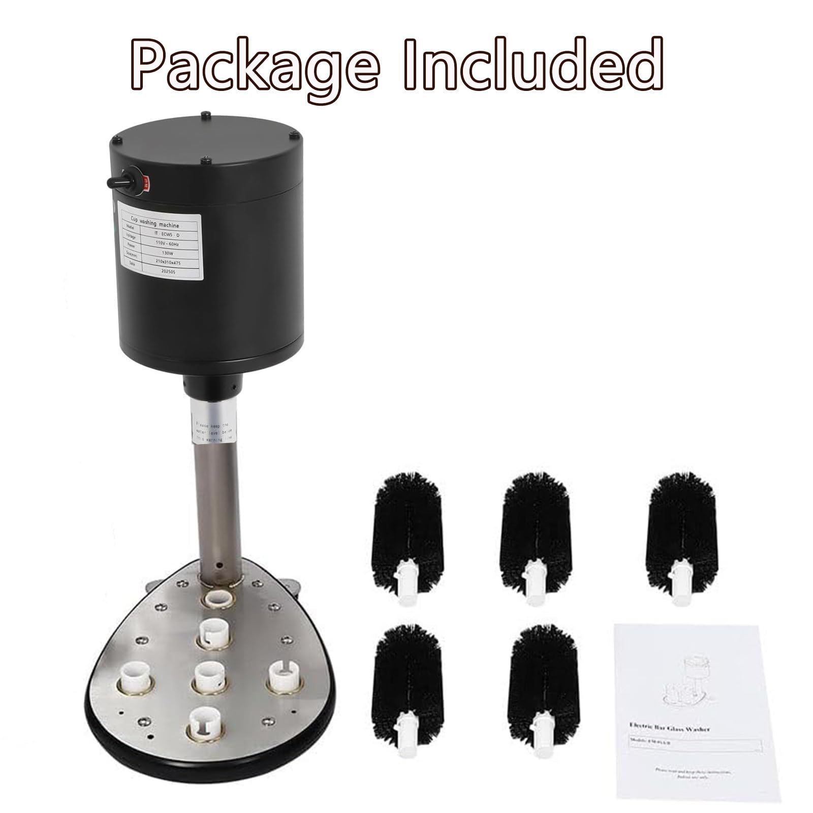 Lavavasos Comercial con 5 Cepillos y 130W, Máquina para Limpiar Cristalería y Copas de Vino, para Banquetes de Hotel y Bares, 1000 Tazas/Hora