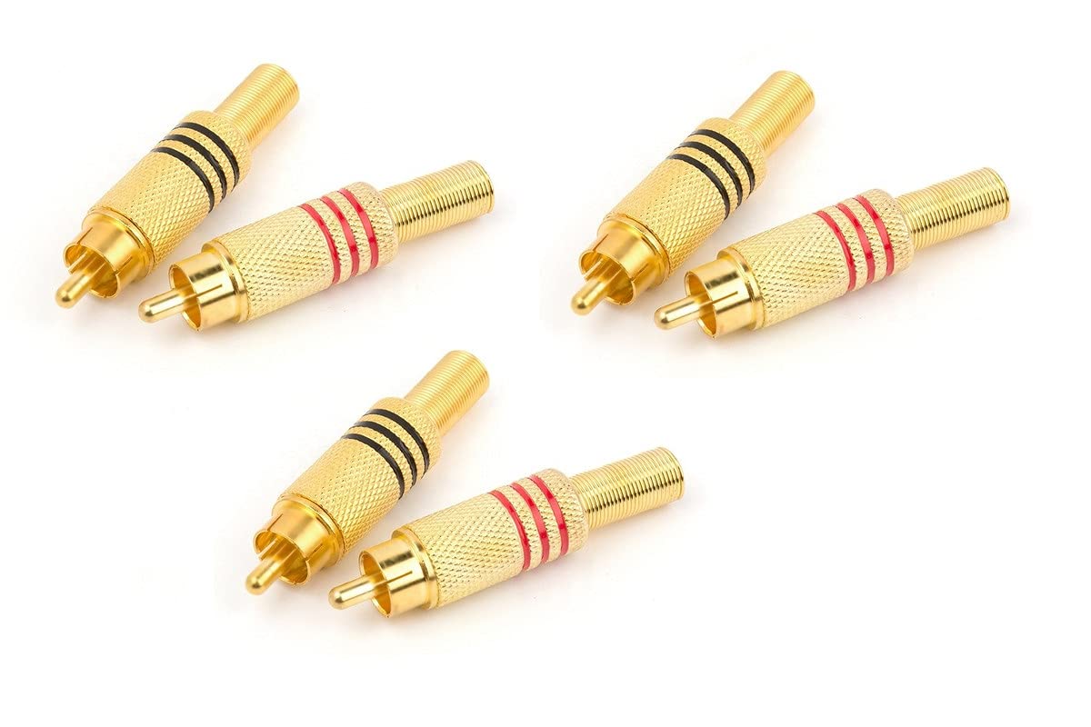 (Pack of 3 Pair AV Pin RCA Pin Male Audio Video RCA Pin Male Connector for Stereo Cable Audio Video Jack Adapter Gold Plated Pair Speaker Connector Pin Pack of 3 Pair