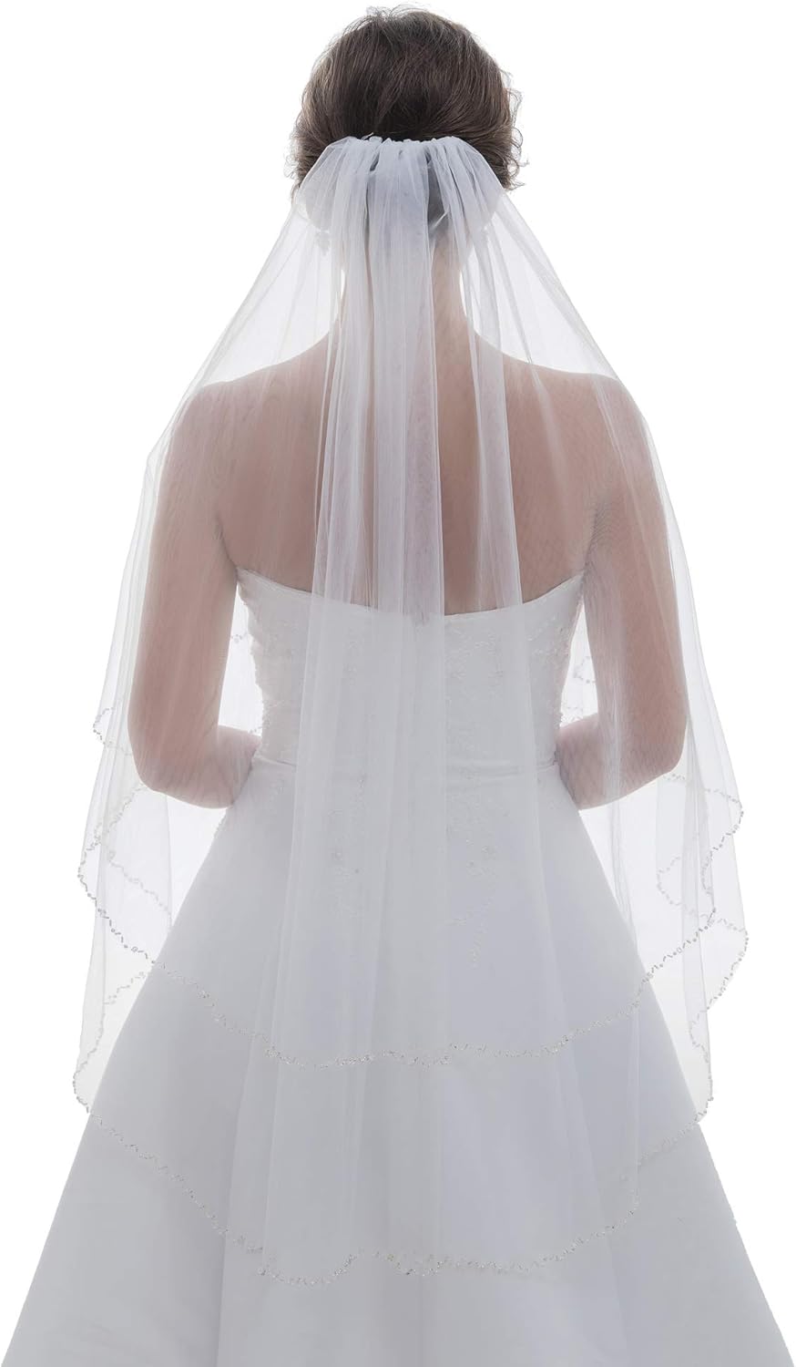 SAMKY 2T 2 Tier Pearls Crystals Wavy Beaded Veil - Light Ivory Fingertip Length 36" V381 - Image 2