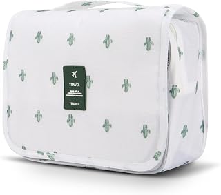 Mossio Polyester Travel Cosmetic Bag,Hanging Girls Durable Carry On Case for Vacation Trip Gym White Catus,31 Mm,Large