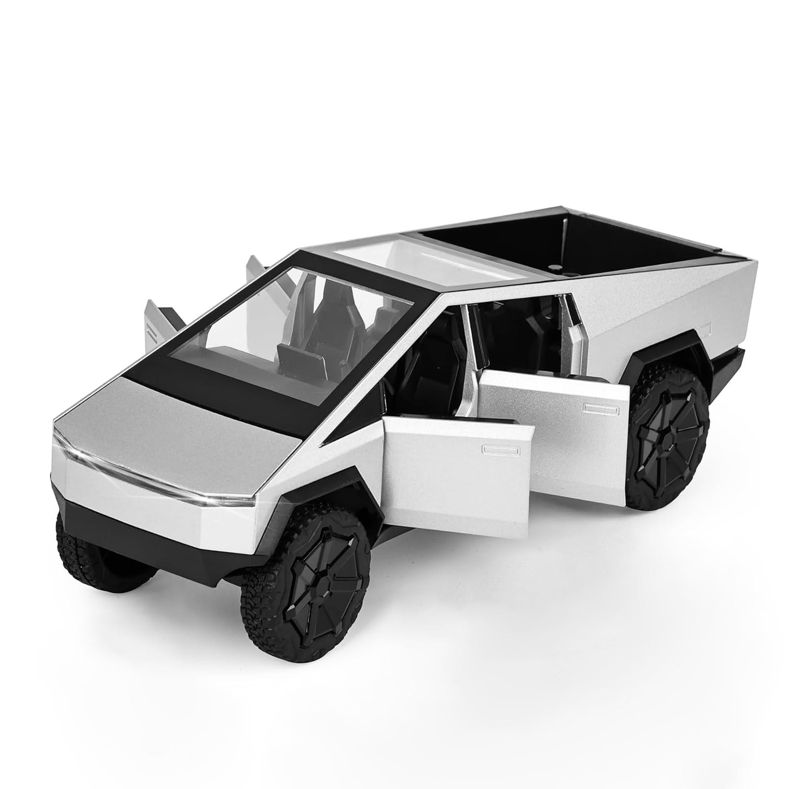MODVKVK Tesla Cybertruck 1:32 Model Car, Toy Car Trucks with Light & Music, Pull Back Function, Alloy Die-Cast, Great Mini Vehicle Toy for Children from 3 Years and Car Collector (Silver)