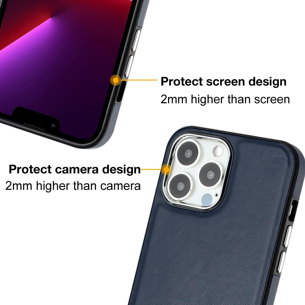 Coque Cuir pour iPhone 14 Pro Max/14 Plus/14 Pro/14, Mince Housse, Tout Le Corps Résistant Aux Chutes Protection Mat Etui,Bleu,14 Pro 6.1''