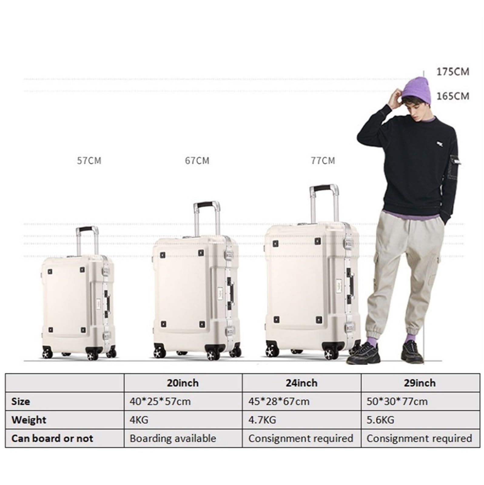 Koffer, Gepäck, Aluminiumrahmen, Trolley-Koffer, Trolley-Koffer, Reisekoffer, stilvoller, einfacher Gepäck-Boarding-Koffer mit Wasserbecherhalter, großer Koffer (Farbe: Silber, Größe