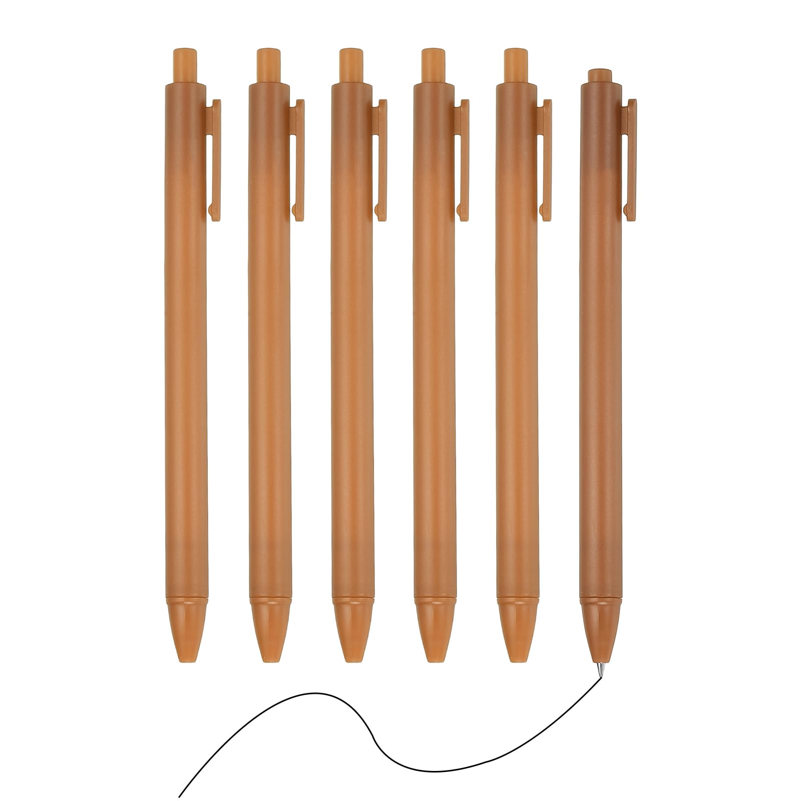 PATIKIL 6 Pack Retractable Pens 0.5mm, Black Gel Ink Pens Retractable Ballpoint Pen Fine Point Smooth Writing Cute for Office Home Supplies Journaling Notebook, Light Brown