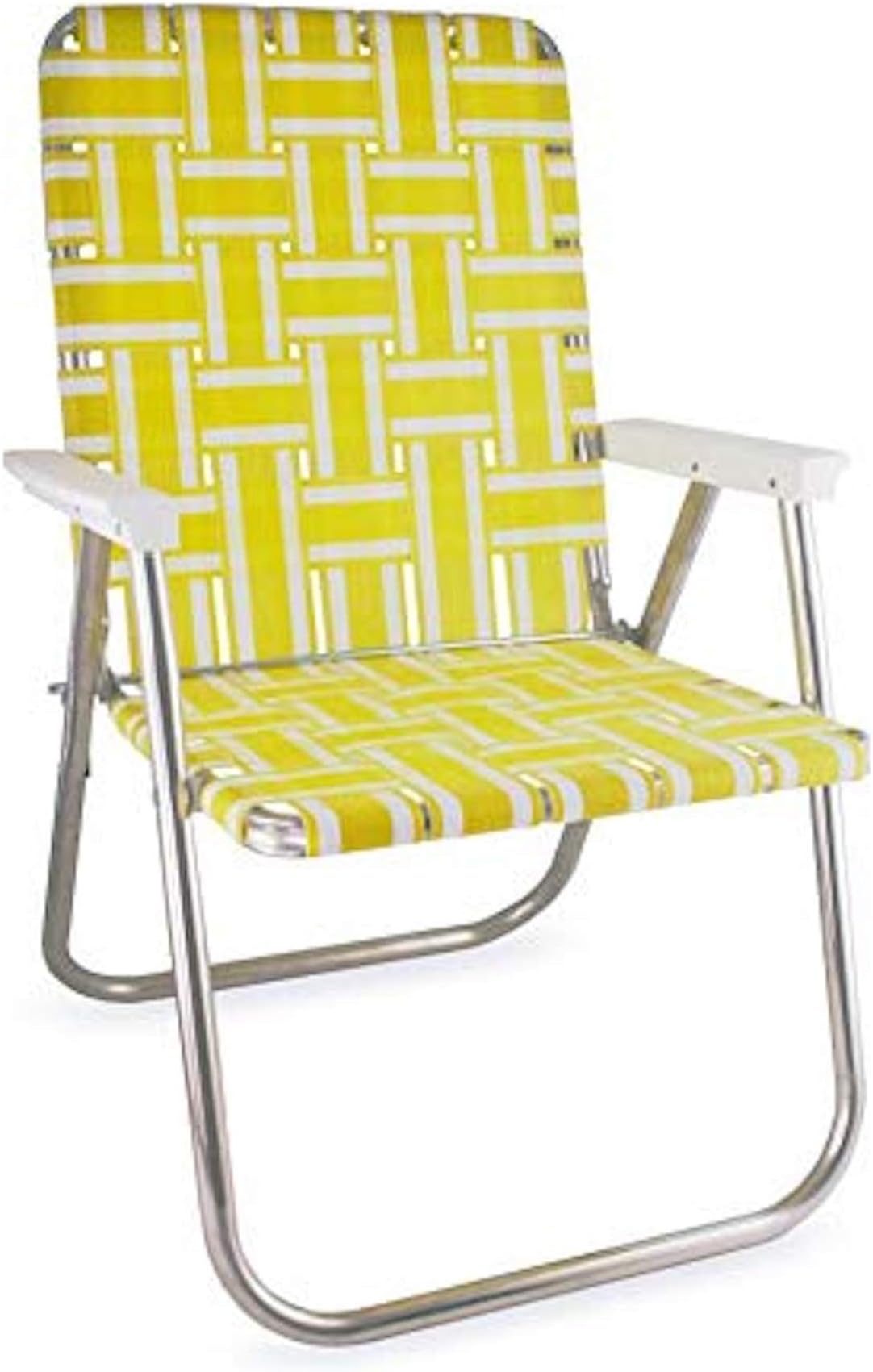 Lawn Chair USA Folding Aluminum Outdoor Patio Lawn Chair | Heavy-Duty Webbed Chairs for Camping, Sports, Beach, Yard & Tailgating | Lightweight Portable | Classic - Yellow and White with White Arms