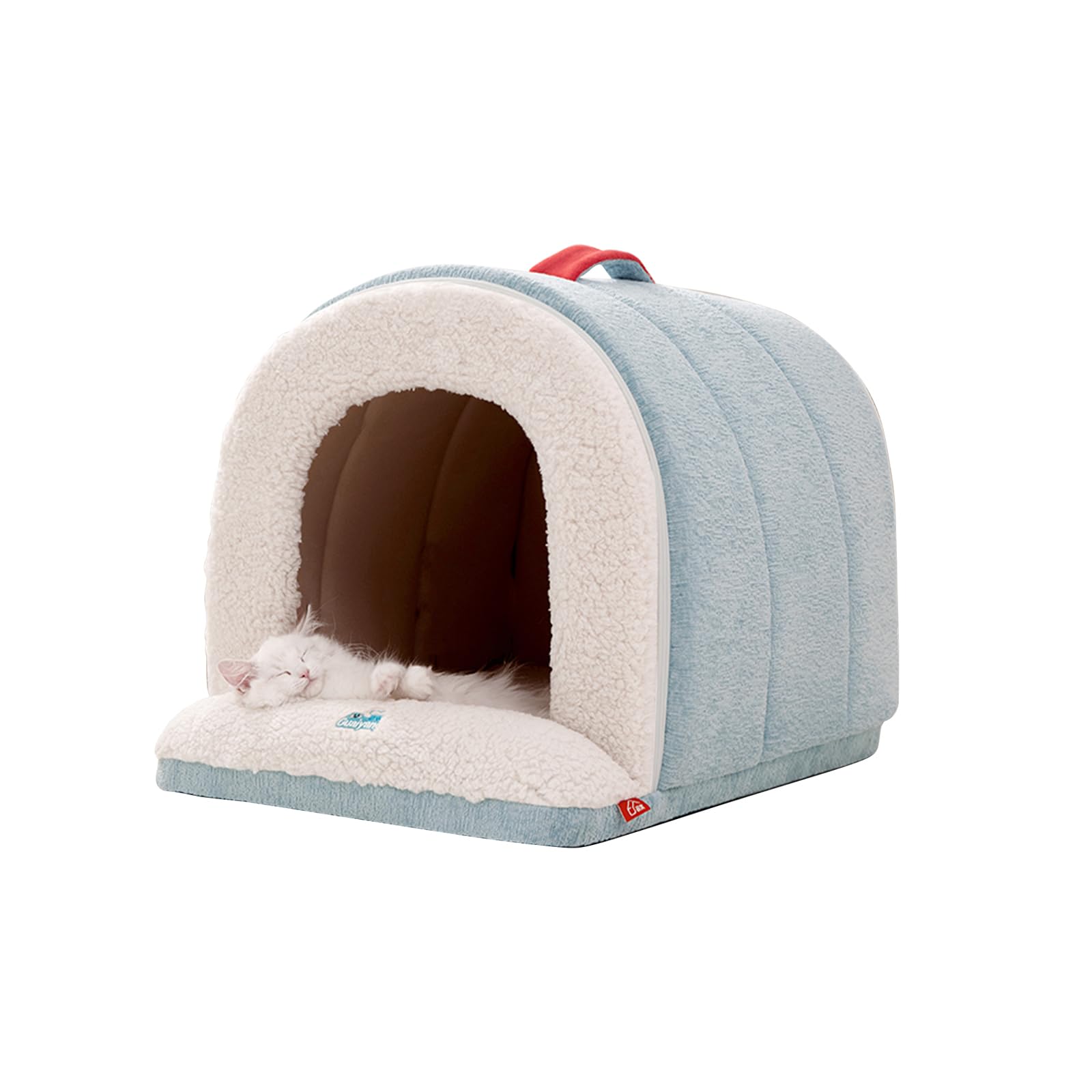 Galatée Cat House, Warm And Cosy Cat Igloo Bed, Foldable Pet Bed With Anti-Slip Bottom, Comfortable Dog Nest With Removable Cushion(L, Blue)
