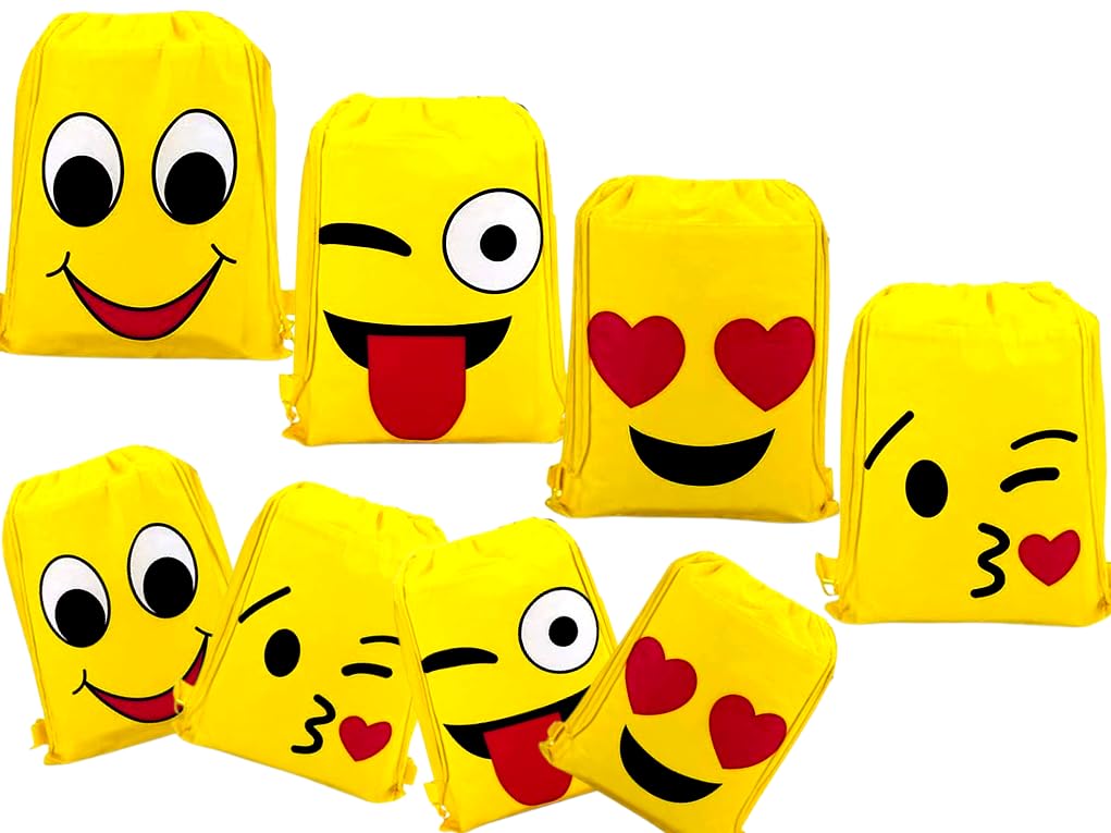 sv traders Birthday Party Return Gifts Pack Of 6 Pcs Non-Woven Smile Emojis Theme Sack Bag/Drawstring BagsFor Kids/Boys/Girls/All Age Groups Party Favours-picture-8