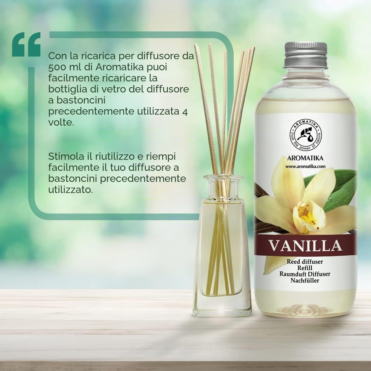 Ricarica Diffusore Ambiente Vaniglia 1L 2 x 500ml - Diffusore di Aromi - Bastoncini Profumati - Profumo Ambiente - Fragranza Dolce - Deodorante per Ambienti - Profumo Vaniglia - Aroma Vaniglia