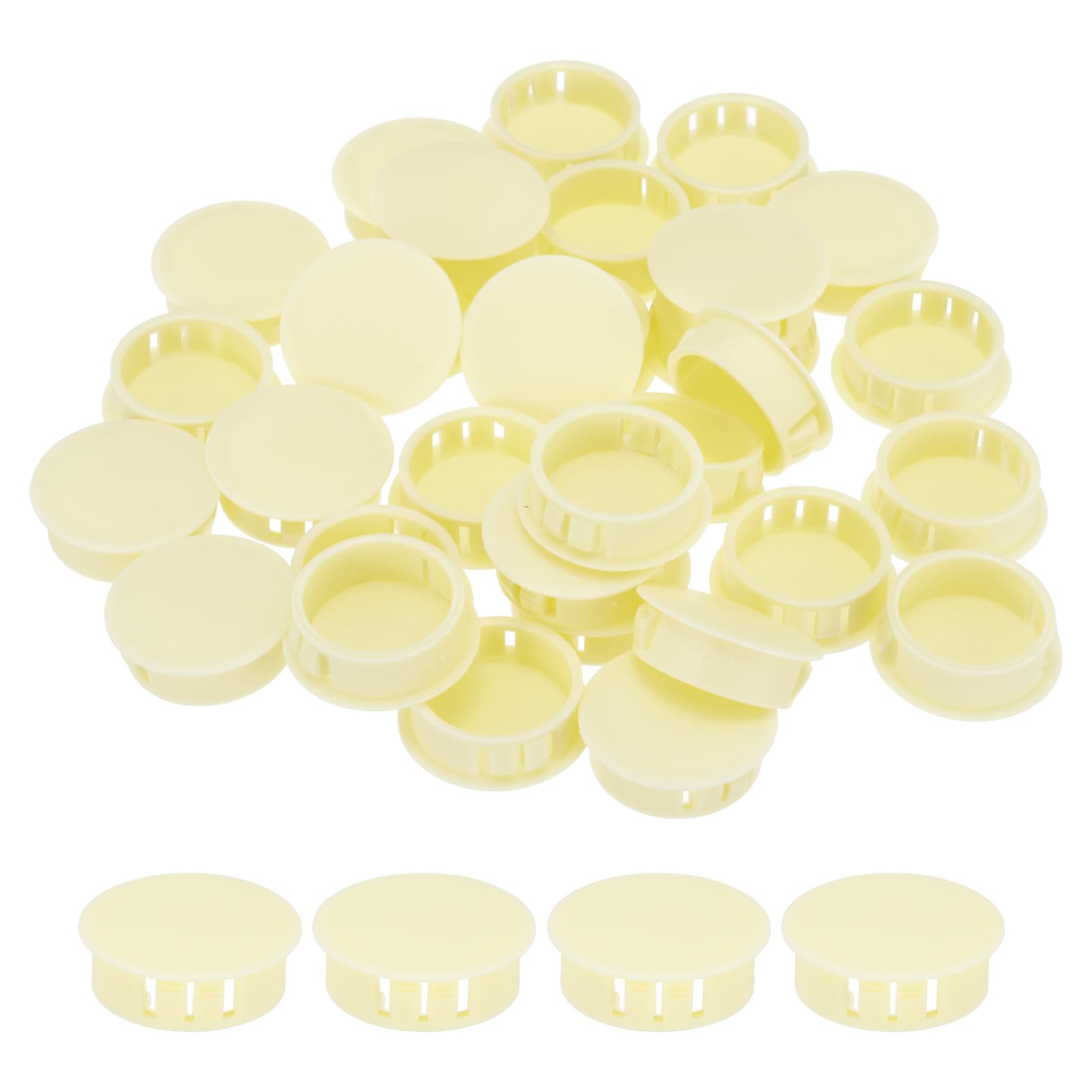 sourcing map 32PCS 30mm(1 3/16") Yellow Plastic Hole Plugs, Flush Type Panel Hole Plugs Insert End Caps for Locking Hole Tubes Furniture Cabinet