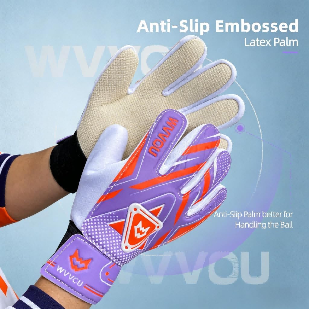 WVVOU Goalkeeper Gloves for Kids Youth, Soccer Goalie Gloves with Double Protection, Anti-Slip Soccer Gloves, Super Grip