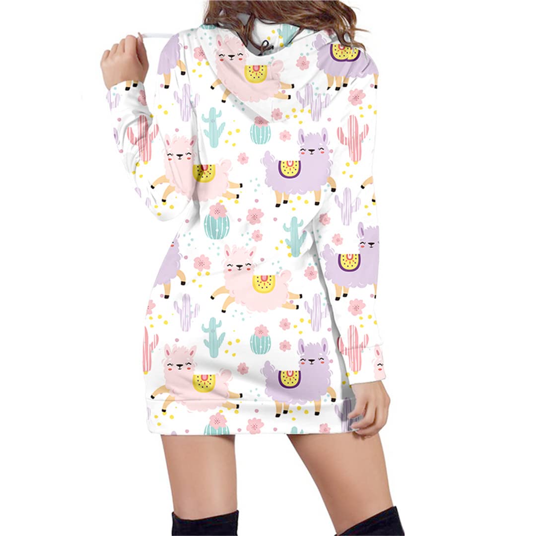 Femmes 3D Animal Print Oversized Hoodie Dress Kawaii Casual Long Sweat Plus Size Survêtement