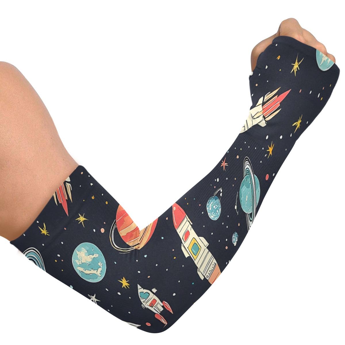 Cooling Arm Sleeves for Men Women UV Sun Protection Arm Covers Star Planet Compression Sleeves Sports Football Golf Cycling