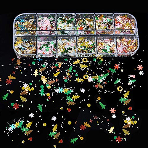 Christmas Nail Art Sequins, Ebanku 3 Boxes Holographic Laser Snowflake Star Nail Glitter Sequins For Acrylic Nails Mixed Shape Xmas Nail Glitter Flakes Decoration #TOP3