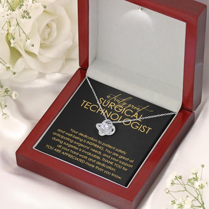 Surgical Technologist Necklace Silver Plated Love Knot Mahogany - Your Dedication To Patient - Appreciation Registered Nurse Surgery