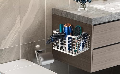 YUET Hair Dryer Holder Station/Wall Mounted,With Self Adhesive Pads No Drill,Hairdryer Tools Organizer,Hair Accessories Organiser Storage for Hair Brushes,Straightener,Flat Iron,Curling Wand White - Image 8