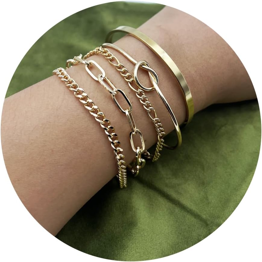 Gold Bracelets for women 14K Gold Bangle Bracelet Stack - Adjustable Waterproof Trendy Bracelets Stacks Bangles Non Tarnish Link Chain for Women Gifts - Image 7