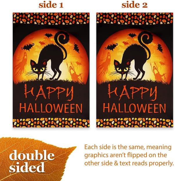 Miniatura 3 de G128 Bandera de jardín para decoración de Halloween, gato negro y fantasmas, 12 x 18 pulgadas