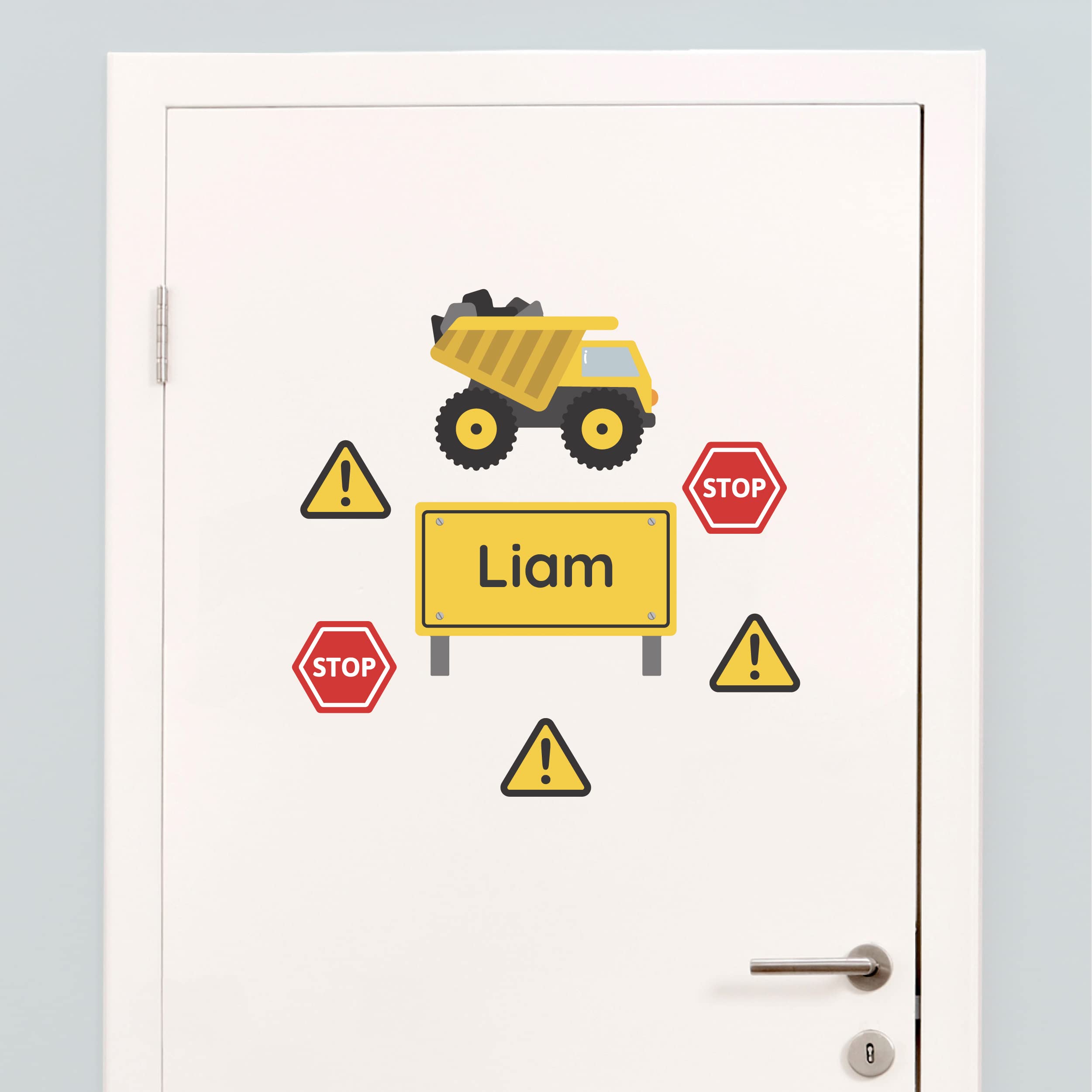 My Nametags Construction: Lorry My Nametags® Personalised Construction Name Door Stickers For Kids | Self-Adhesive Room Decor For Walls, Doors, Furniture | Easy To Apply Door Decoration For Child's Bedroom, Nursery, Playroom, Lorry