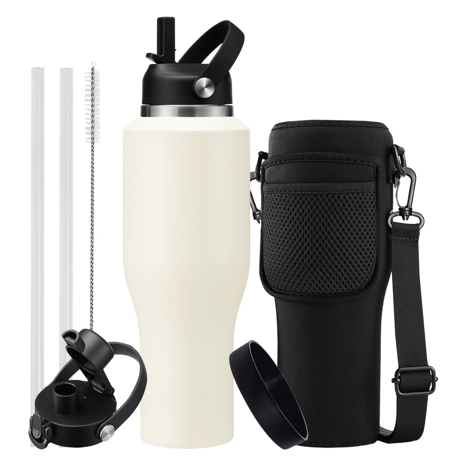 40 OZ Water-Bottle Fit Car Cup-Holder - Double Wall Vacuum Insulated Thermal with Lid and Straw, Stainless Steel Cup 40oz with Carrying Case, for Travel Drive
