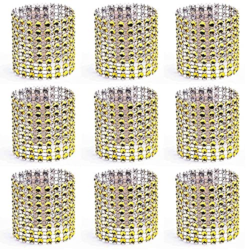 Lot de 100 ronds de serviette avec strass, décor diamants pour décoration de table, mariage, dîner, fête, décoration, travaux manuels, doré