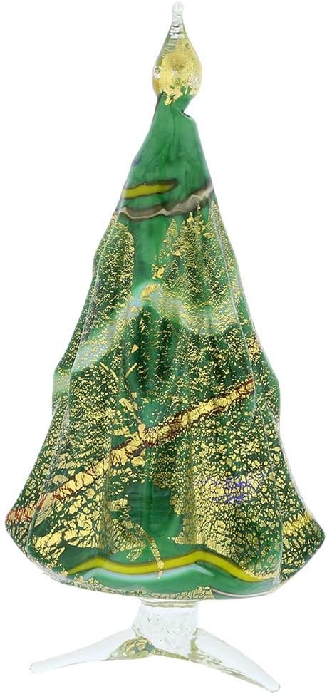 Glass Of Venice Murano Glass Christmas Tree Standing Sculpture - Green and Gold. Christmas Ornament for Holiday Décor, Italian Handmade