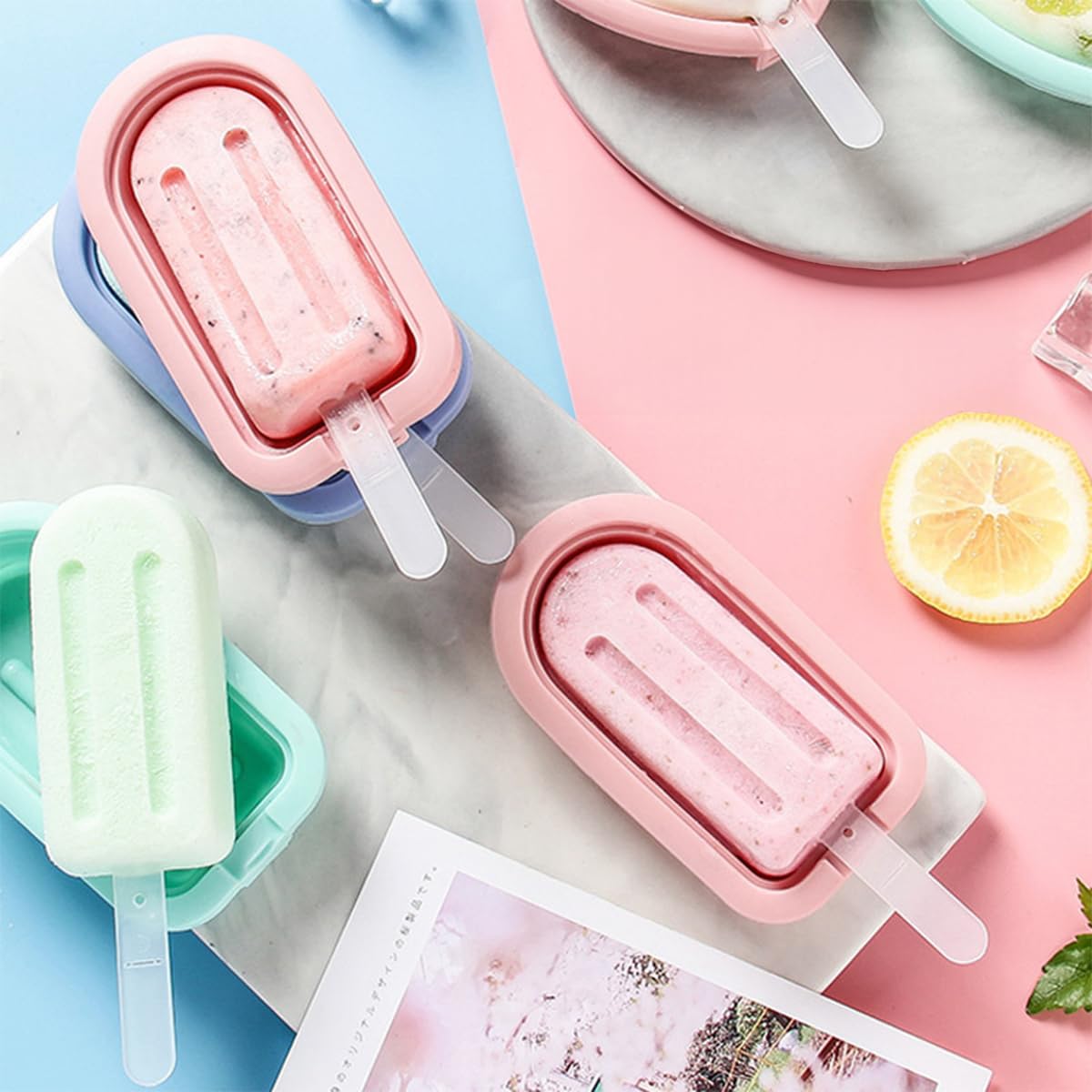 Molde Helado Silicona Reutilizable Moldes de Paleta Multicolor Popsicle Moldes Apilable Moldes para Polos sin BPA Moldes Paletas para Niños, Adultos, Postre, Chocolate (Colorido 6er)