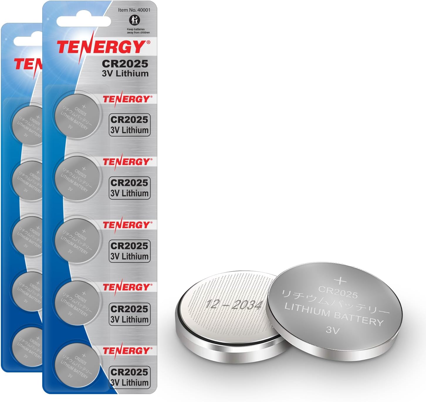 Tenergy CR2025 3V Lithium Button Coin Cell Batteries, Ideal for Key Fob Battery cr2025, Watches, Calculators, Thermometers, Glucometers, and More, 10 Pack