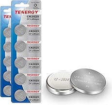 Tenergy 3V CR2025 Batteries, Lithium Button Coin Cell 2025 Battery, for Key FOBs & Other Devices, 10 Count