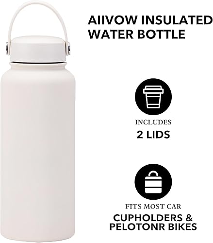 Miniatura 2 de Botella de agua blanca aislada de 32 onzas, botella de agua grande de acero inoxidable de metal, botella de agua para hombre, para gimnasio,