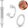 Aro de nariz de herradura de titanio, 20g 18g, aro de herradura con doble gema, con herramienta, para mujer y hombre, hipoalergénico, oro y plata, aro para cartílago, hélix, trago, perforación de nariz, joyería, 7mm 8mm 1