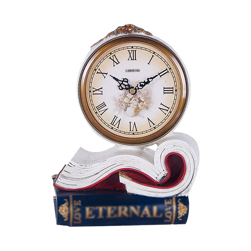 Reloj de mesa vintage imitación libro de resina para escritorio y adornos de salón clásico