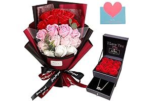 EIGHTOWN Artificial Flower Bouquet: Preserved Red Roses with Love Necklace