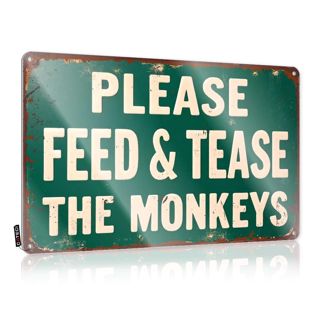 Fzfn Colour Tin Sign Fall Custom Tin Sign, Custom Fade Resistant Please Feed & Tease The Monkeys. For Home Kitchen | Funny Vintage Decor For Club Party(20X30cm)