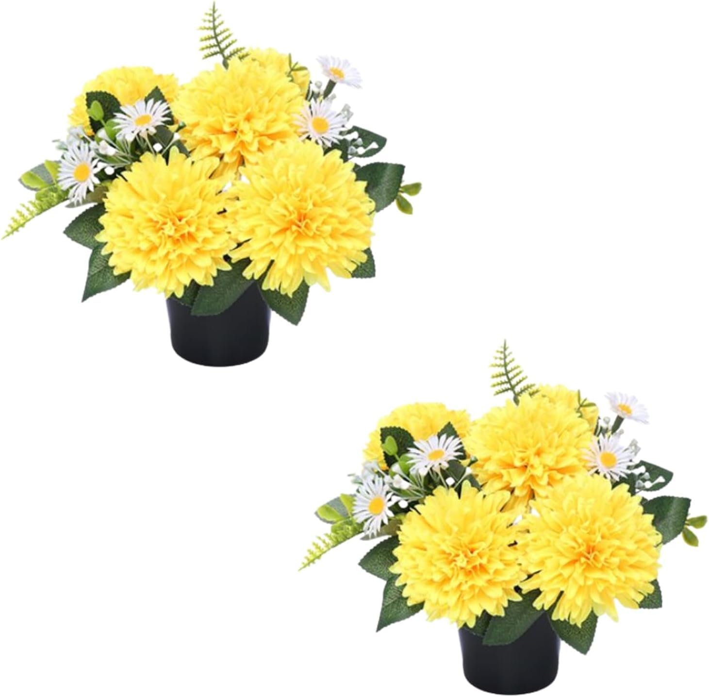 Homesecret Pack 2 Artificial Flowers for Graves 25cm | Yellow Daises Flower Pots | Perfect for Enhancing Memorial & Cemetery Decor | Improved Design for Funeral Elegance & Lasting Tribute.