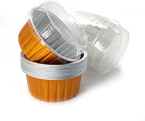 Moldes de papel de aluminio para hornear Ramekin, bandeja para tarta de queso de 5 onzas, tazas de lata de crema brulee con tapas planas (12 disponible en Yaxa Costa Rica