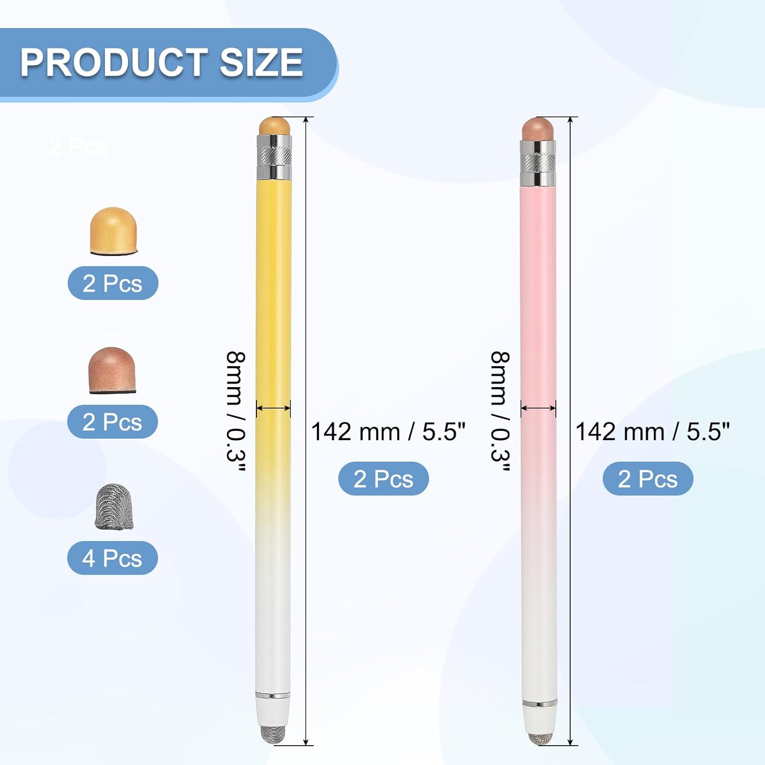 PATIKIL 4 Pcs Stylus Pens for Touch Screens, 2 in 1 High Sensitivity Universal Pen Capacitive Stylus for Phone Tablets Laptop Touch Screen Devices, Yellow Pink
