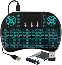 Mini Teclado Wireless com Touchpad, Retroiluminado LED, Recarregável, Controle Remoto USB para Android, TV, Console
