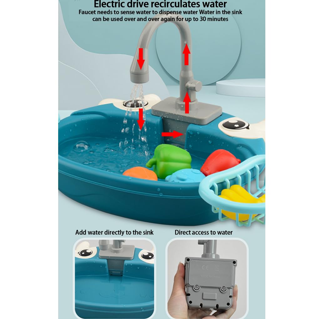Zirkulierendes Wasser Küchenspülenspielzeug, lehrreich und unterhaltsam für Kinder, simulierte Küchenspüle ist einfach zusammenzubauen, Blau