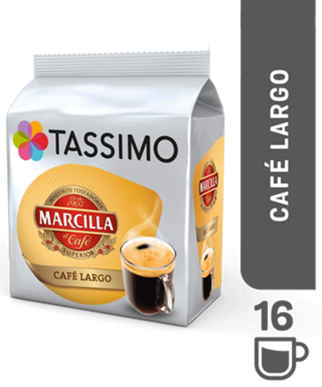 Tassimo Marcilla Cortado / Café Largo / Decaff Cápsulas de Café (Paquete de 6, 96 Bebidas)