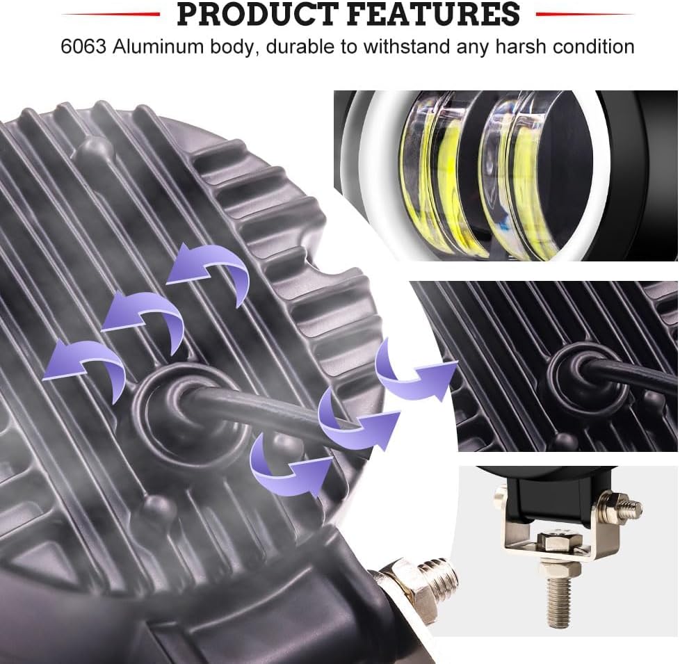 Motorcycle Fog Lights Motorcycle Led Spotlights with Red Halo DRL White Light Waterproof Motorbike Driving Light 12V 24V